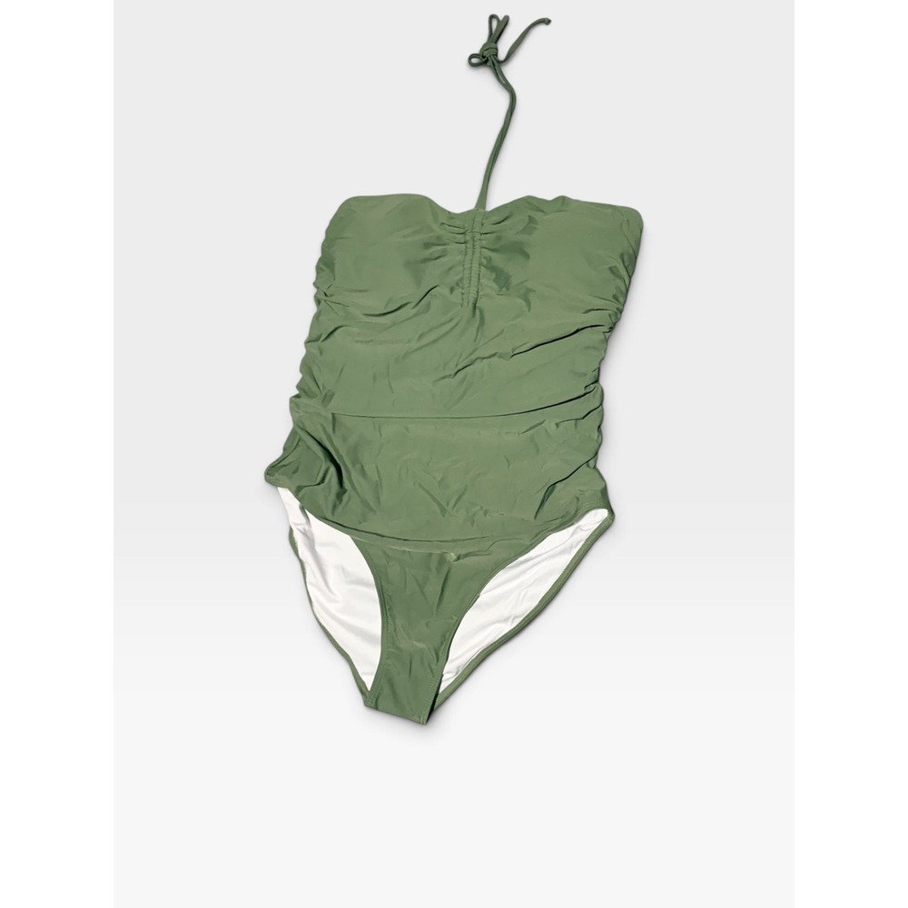 Eagerbuy Womens Olive Green Ruched Halter One Piece Swimsuit Size L NWT
